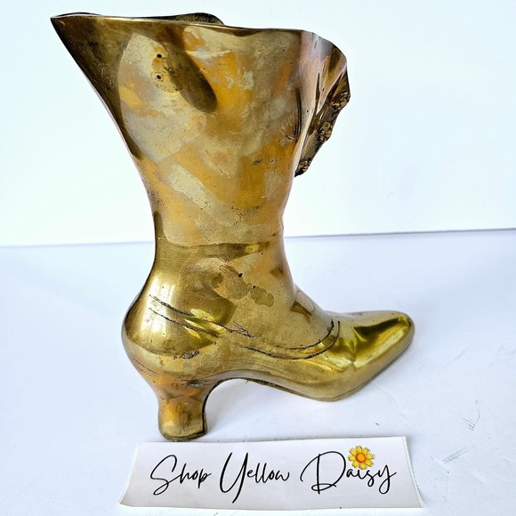 Vtg MCM Leonard Silver Co Solid Brass Victorian Shoe Large Boot Vase - M522.3 - Picture 5 of 9